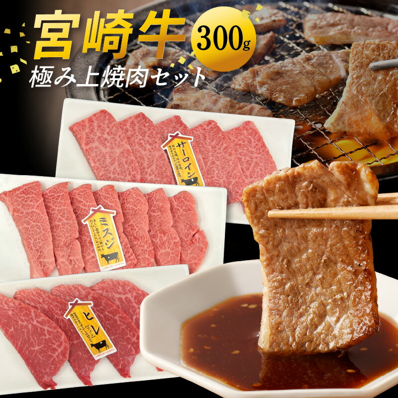 【ふるさと納税】宮崎牛 極み 上焼肉 セット ヒレ サーロイン ミスジ 300g 黒毛和種 焼き肉 BBQ 贈り物 肉質等級 4等級以上 日本食肉格付協会 格付 地域団体商標 宮崎県 延岡市 お取り寄せ 送料無料