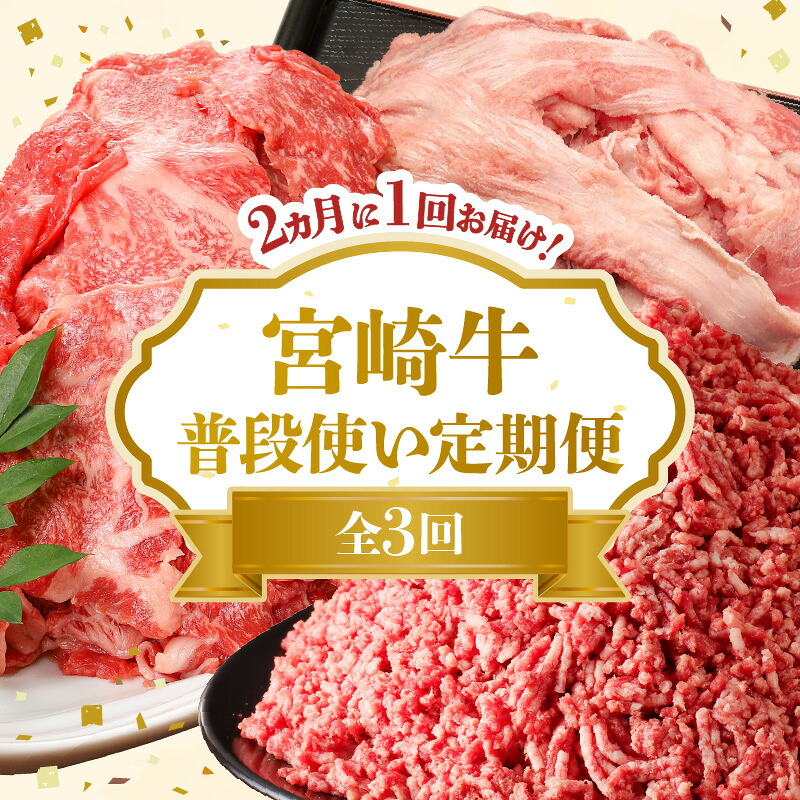 【ふるさと納税】定期便 全3回 2ヶ月に1度お届け 切り落とし ミンチ 牛すじ 宮崎牛 国産 肉 お肉 切り落とし ミンチ 牛すじ 牛肉 冷凍 料理 食品 普段使い グルメ 宮崎県 延岡市 お取り寄せ 送料無料｜宮崎県延岡市 34,450円