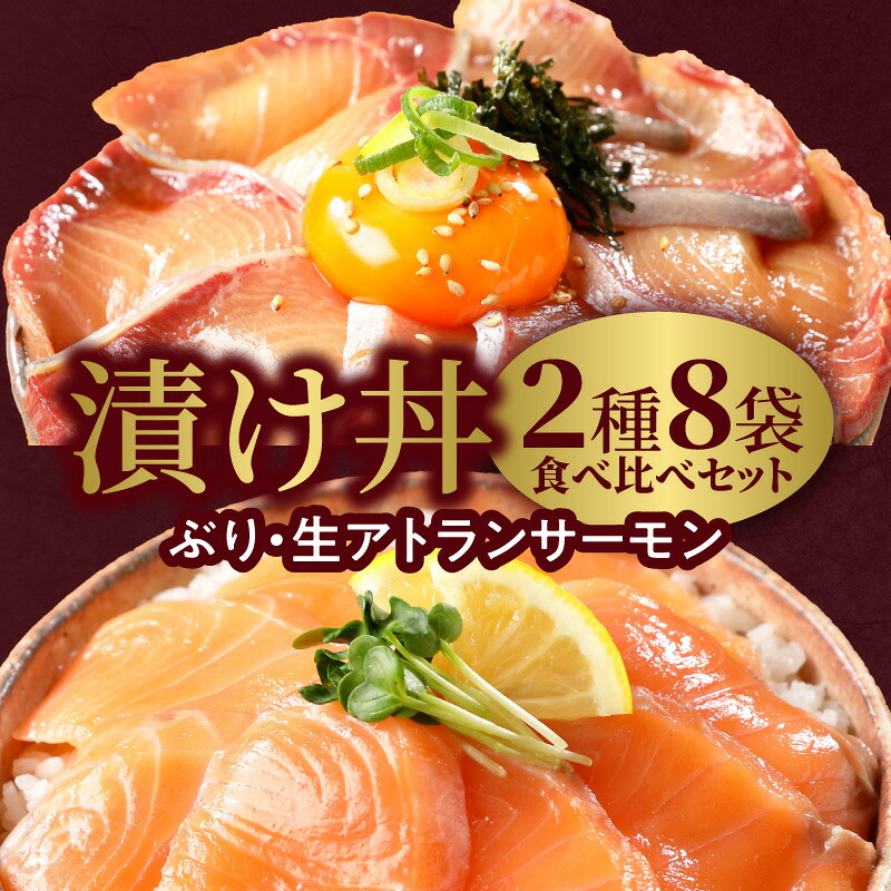 【ふるさと納税】ぶり サーモン 漬け丼 日向灘ぶりと生アトランサーモンの漬け丼 2種 食べ比べ セット 110g 8袋 選べる 発送時期 海鮮丼 海鮮丼の具 小分け パック 刺身 惣菜 鮮度抜群 日向灘 請関水産 延岡市 冷凍 送料無料