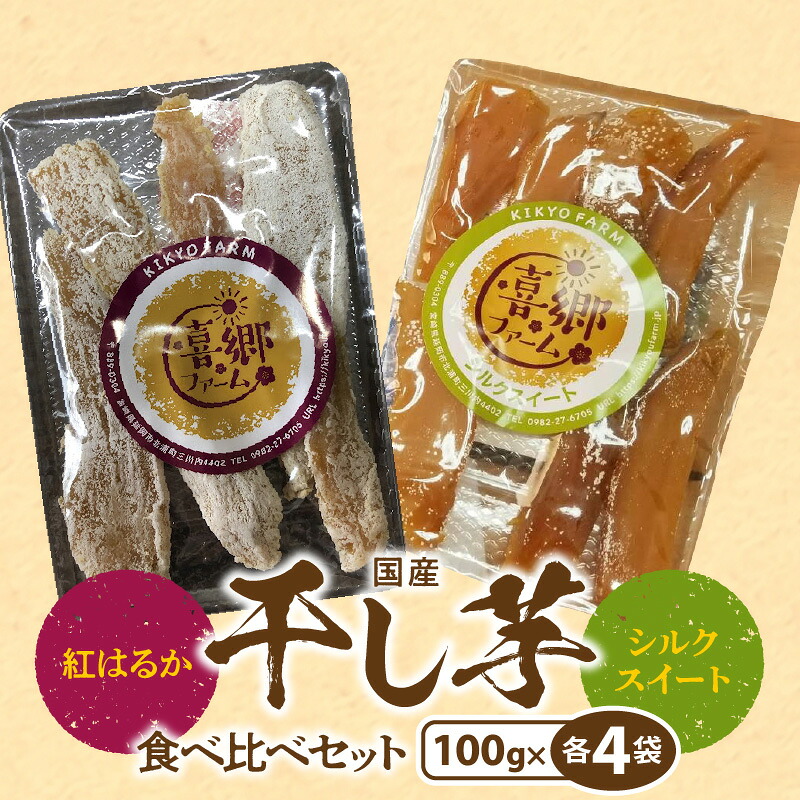 【ふるさと納税】干し芋 紅はるか シルクスイート 100g 各 4袋 栽培期間中 農薬 不使用 甘い 芋 お芋 さつまいも おやつ 間食 デザート 喜郷ファーム お取り寄せ お取り寄せグルメ 宮崎県 延岡市 送料無料 12,480円