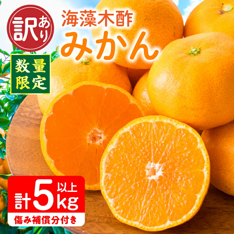 【ふるさと納税】訳あり 数量限定 海藻木酢みかん 計5kg以上 傷み補償分付き フルーツ 果物 くだもの 柑橘 みかん 国産 期間限定 食品 家庭用 自宅用 B品 わけあり オレンジ デザート おやつ おすすめ おすそ分け ご褒美 お取り寄せ グルメ 産地直送 宮崎県 日南市 送料無料