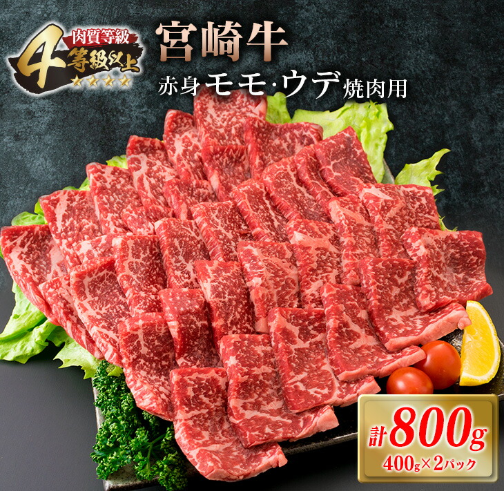 【ふるさと納税】宮崎牛 赤身 モモ ウデ 焼肉 セット 計800g 牛肉 ビーフ 黒毛和牛 国産 ブランド牛 赤身肉 おすすめ おもてなし BBQ バーベキュー グランピング 鉄板焼き ご褒美 お祝い 記念日 詰め合わせ お取り寄せ グルメ 4等級以上 A4ランク以上 宮崎県 日南市 送料無料