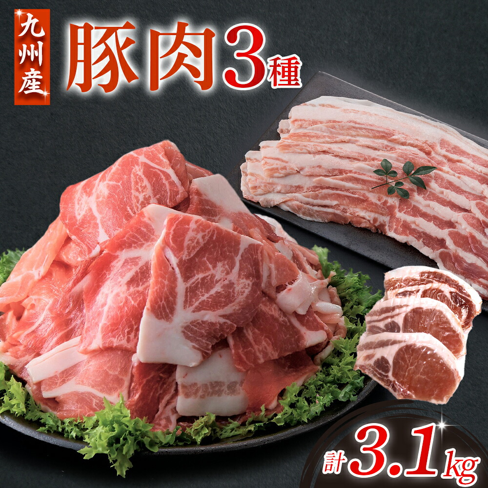 【ふるさと納税】【部位3種食べ比べ!!】【数量限定】九州産豚肉 3種セット 計3.1kg 国産 豚 豚肉 セット 小分け とんかつ 豚バラ スライス 豚ロース モモ 切り落とし しゃぶしゃぶ 大容量 冷凍 国産豚 肉 お肉 ふるさと 人気 おすすめ ギフト 精肉 宮崎県 小林市 送料無料|宮崎県小林市
