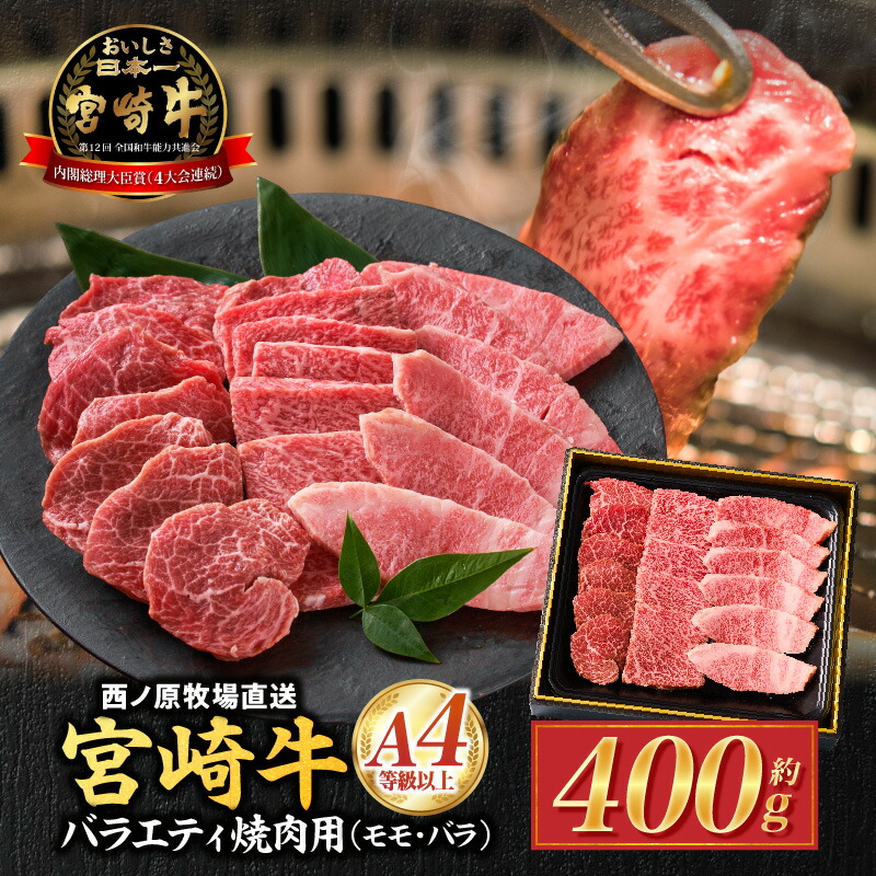 【ふるさと納税】【A４等級以上】宮崎牛バラエティ焼肉用　400g 宮崎牛 牛肉 肉 モモ バラ 焼肉 セット BBQ 鉄板焼き 特別提供