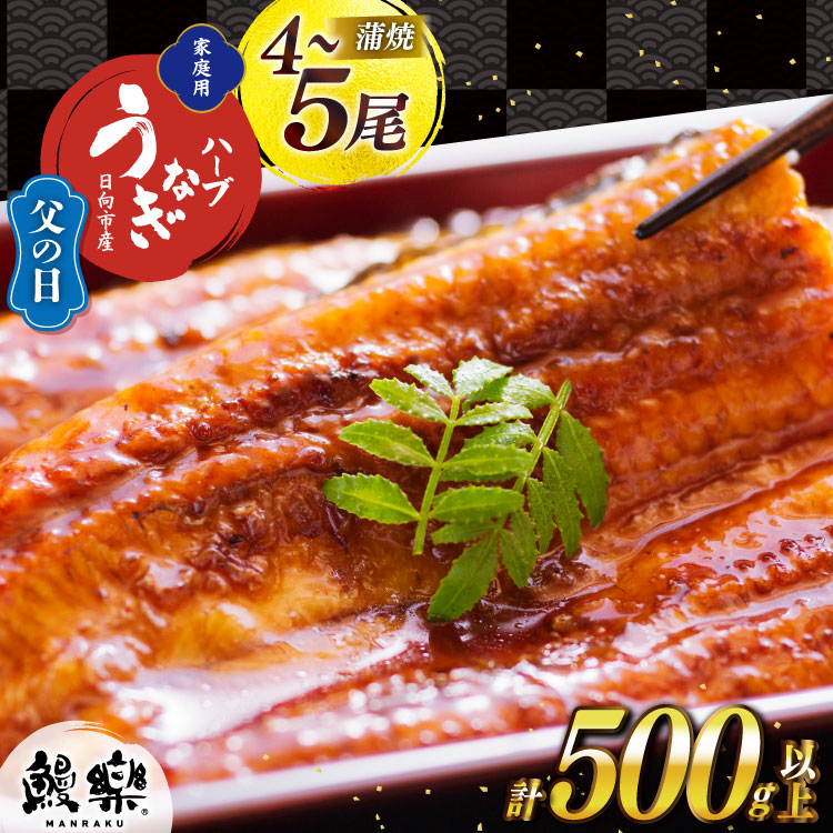 【ふるさと納税】【父の日までに発送】 鰻楽 うなぎ 4～5尾 計500g 以上 宮崎県産 蒲焼 タレ山椒付き ハーブ[鰻楽 宮崎県 日向市 452061199] セット 真空パック 国産 蒲焼き ウナギ 鰻 長蒲焼 冷凍 父の日