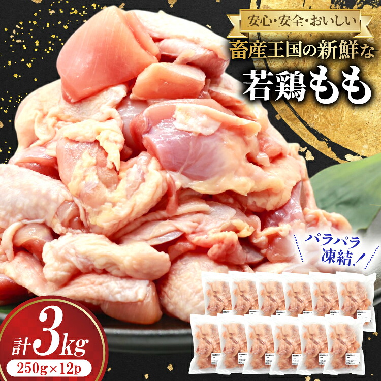 【ふるさと納税】 鶏肉 もも 宮崎県産 若鶏 もも カット パラパラ凍結 250g 12p 計3kg [南九フーズ 宮崎県 日向市 452061384] 小分け とり肉 鶏もも 鶏もも肉 鶏 冷凍 真空包装 モモ 鶏モモ 鶏モモ肉 宮崎 セット 【日向市は若鶏出荷額5年連続日本一】