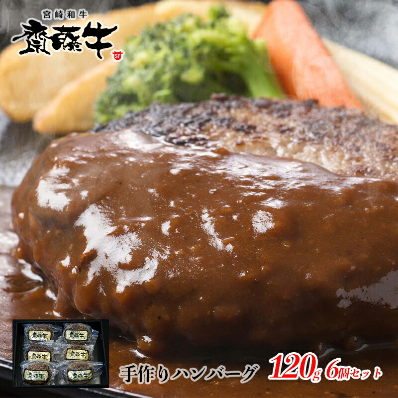 【ふるさと納税】宮崎和牛「齋藤牛」ハンバーグ（120g&times;6個）ボイル 惣菜 オリジナル 国産 牛肉 手作り ふるさと納税 ハンバーグ＜5-5a＞サイトーファーム 齋藤牧場 温めるだけ 冷凍 小分け 肉 牛 簡単調理 特製 湯煎 人気｜宮崎県西都市