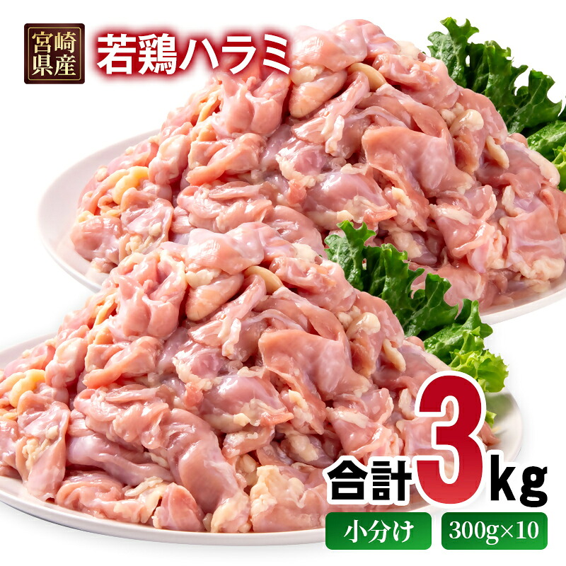 【ふるさと納税】宮崎県産若鶏 ハラミ 3kg 小分け 300ｇ×10パック＜1.5-237＞希少部位 とり肉 国産 真空パック TRINITY