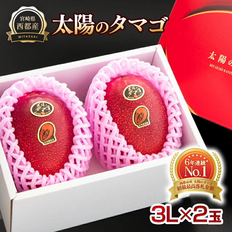 【ふるさと納税】西都市産 完熟マンゴー「太陽のタマゴ」３L×２玉 宮崎県 化粧箱入り「先行予約」数量限定＜2.8-2＞ 果物 フルーツ US