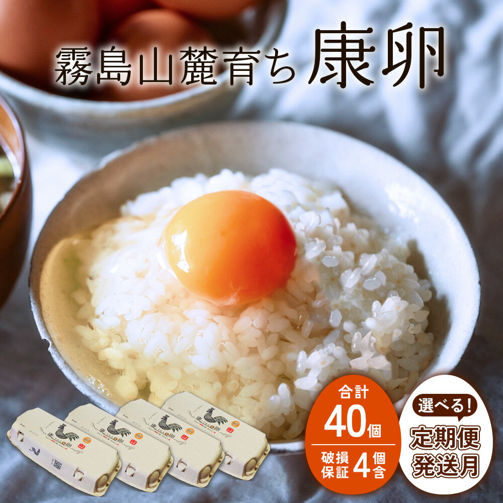 【ふるさと納税】【内容量/発送月 選べる】卵【定期便】霧島山麓育ち こだわり卵 康卵 計40個（36個 + 割れ保証4個）3回 6回 12回 たまご 玉子 卵焼き 玉子焼き たまご焼き 生卵 鶏卵 たまごかけ 国産 九州産 宮崎県産 送料無料