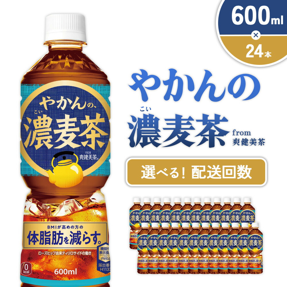 【ふるさと納税】【発送回数 選べる】やかんの濃麦茶 from 爽健美茶 600ml PET【コカ・コーラ】ペットボトル 1ケース(24本) 定期便 2回(48本) 3回(72本) セット お茶 麦茶 むぎ茶 濃い 飲料 ドリンク (500ml + 100ml) 送料無料|宮崎県えびの市