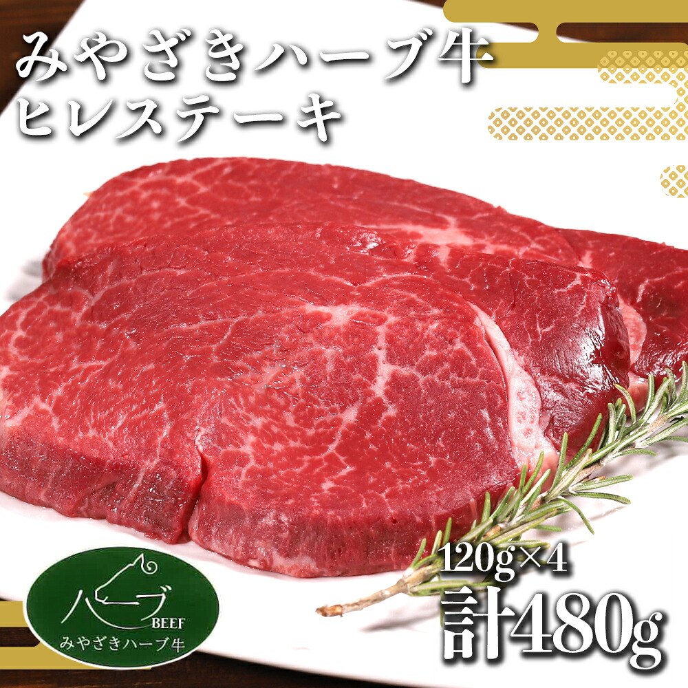 【ふるさと納税】ヒレ ステーキ 宮崎 ハーブ牛 480g(120g×4枚)小分け 真空パック 冷凍|宮崎県えびの市