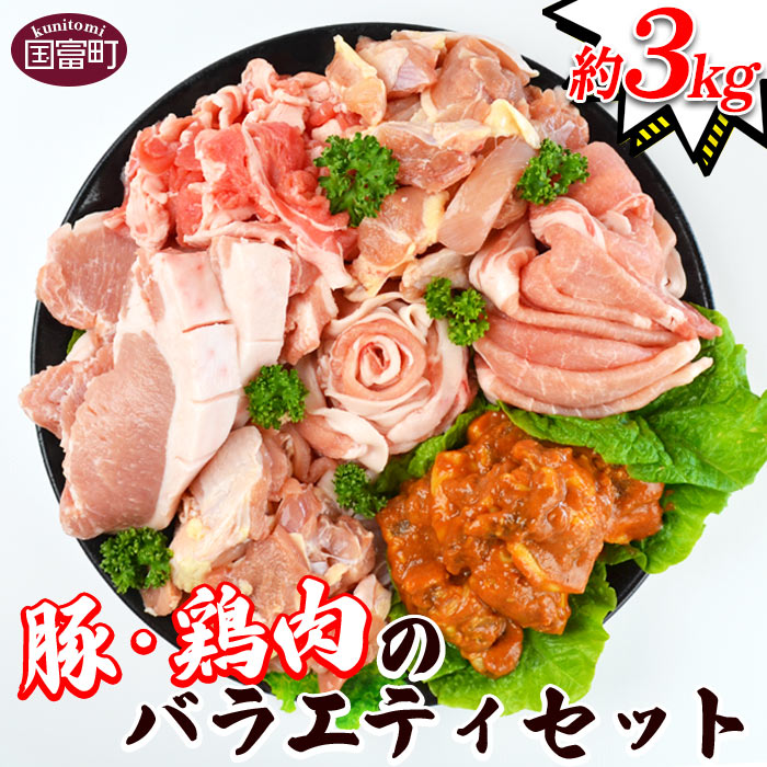 【ふるさと納税】＜豚・鶏肉のバラエティセット（重量約3kg）＞※入金確認後、翌月末迄に順次出荷します。 ポーク チキン 宮崎県産 国富産 豚肉 鶏肉 詰め合わせ 色々 とんかつ 生姜焼き 味噌漬け スライス 唐揚げ 食べ比べ  式部の里 宮崎県 国富町 【冷凍】