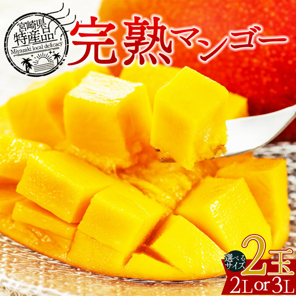 【ふるさと納税】【レビューキャンペーン】＜宮崎県産 完熟マンゴー 2Lor3L 合計2玉＞※入金確認後、2025年7月初旬迄に順次出荷 選べる 大きさ サイズ 国産 かんじゅく とろける 果物 果実 フルーツ 南国 甘い 旬 濃厚（株）ワールドワイドトレード 宮崎県 国富町【冷蔵】