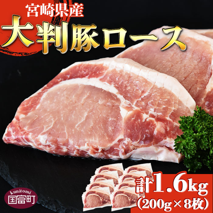 【ふるさと納税】＜宮崎県産 豚大判ロース 合計1.6kg＞※入金確認後、翌月末迄に順次出荷　豚肉 豚ロース カツ丼 カツカレー ステーキ トンテキ とんかつ 厚切り 真空パック 筋切り済 個包装 おかず  国産 送料無料 宮崎県 国富町【冷凍】