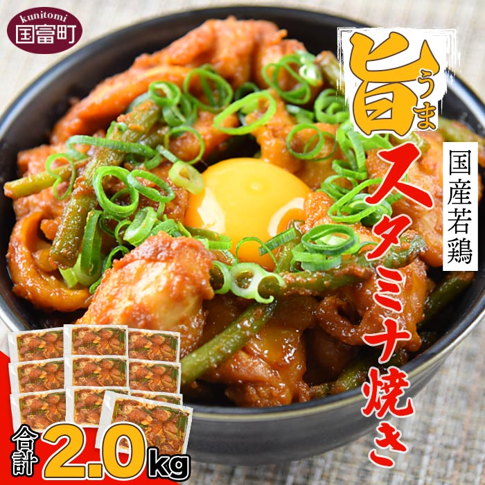 <国産若鶏 旨スタミナ焼き 合計2.0kg(200g×10)>※入金確認後、翌月末迄に順次出荷します。鶏肉 国産 若鶏 おつまみ おかず 焼くだけ 惣菜 家庭料理 味付き 小分け 主婦の味方 便利 お弁当 簡単調理 加工品 宮崎県 国富町 0407_ty