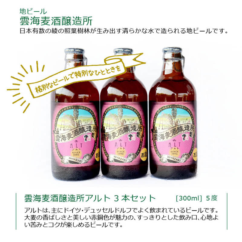 楽天市場 ふるさと納税 格別なビールで特別なひとときを 雲海麦酒アルト３本セット 夏がくる 地ビールが手を広げて待っている 宮崎県綾町