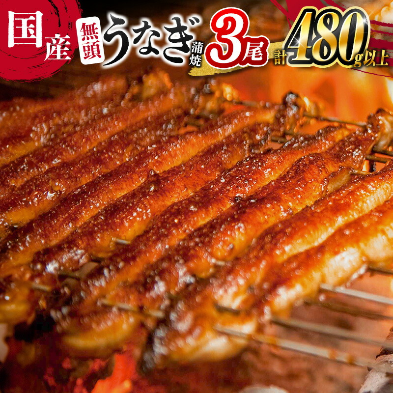 【ふるさと納税】＜高評価!!＞うなぎ 鰻楽 国産 蒲焼 3尾 人気 無頭 計480g以上 おすすめ 冷凍 簡単調理 個包装 鰻 魚介 贈答品 ギフト 贈り物