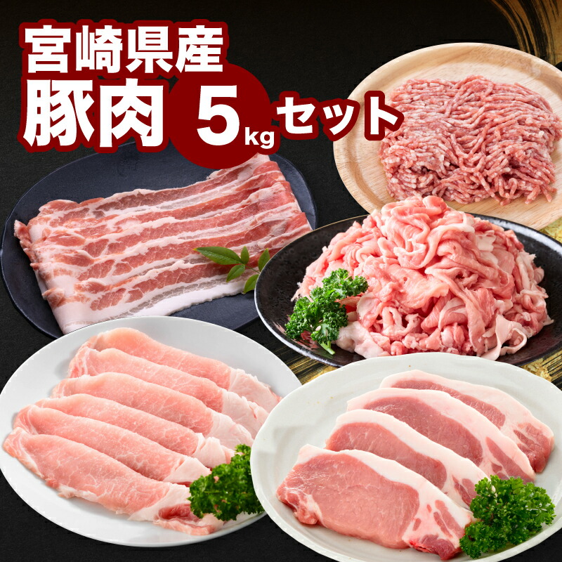 【ふるさと納税】宮崎県産豚肉5kgセット - 豚肉詰め合わせセット バラエティセット 小分けパック ローススライス/豚バラスライス/ロースカツ用/切り落し/豚ミンチ 大容量 冷凍配送 ジューシーな肉質 ファミリーセット 小分け 5キロ 豚肉セット 送料無料 【宮崎県木城町】