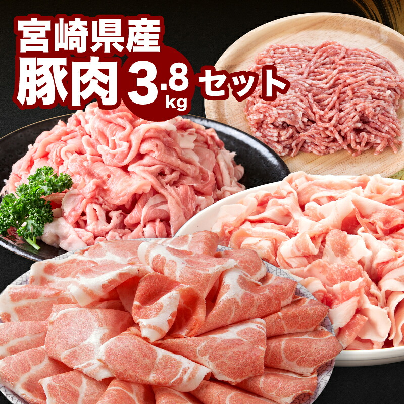 【ふるさと納税】宮崎県産豚肉3.8kgセット - 豚肉セット 冷凍 小分け 詰め合わせセット バラエティセット 精肉セット ロース又は肩ロースしゃぶしゃぶ用・豚肉切り落し・バラ肉切り落し・豚ひき肉 家庭料理 ストック いろいろ ジューシーな肉質 送料無料 【宮崎県木城町】
