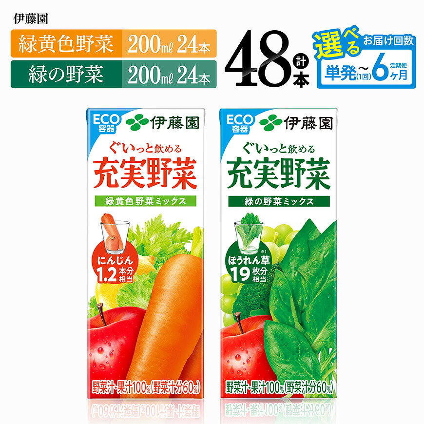 【ふるさと納税】 ※回数が選べる※伊藤園「緑黄色野菜&緑の野菜」紙パック計48本(各24本) - 伊藤園 飲料類 野菜 ミックス 緑の野菜 ジュース セット 詰め合わせ 飲みもの|宮崎県川南町