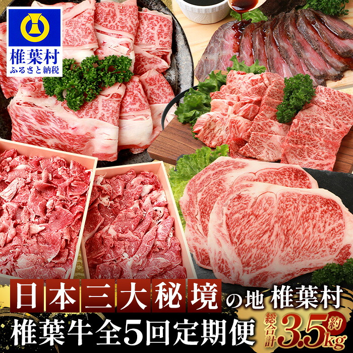 【ふるさと納税】定期便 5回 総重量3.5kg 椎葉牛オールスター 定期便 ローストビーフ 切り落とし 焼き肉 スライス ステーキ A5等級指定 黒毛和牛 ｜ 送料無料 牛肉 牛 肉 人気 黒毛和牛 和牛 国産 ブランド牛 定期便 厳選 BBQ すき焼き｜ TK-62