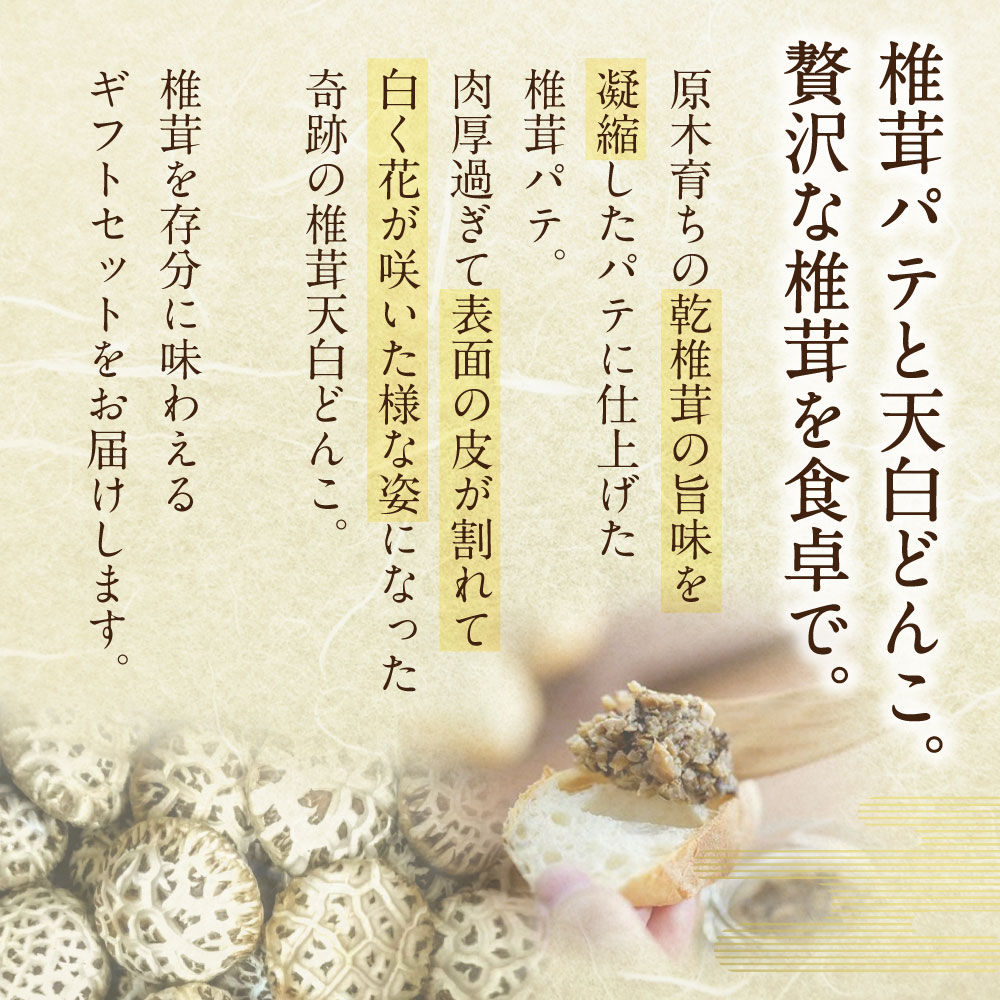 椎茸パテ 90g 2個 天白どんこセット 天白どんこ ふるさと納税 国内産 45g 干し椎茸 野菜 きのこ 椎茸 化粧箱 しいたけ 無添加 干ししいたけ 料理 シイタケ 宮崎県産 九州産 乾燥椎茸 椎茸パテ 国内産 ギフト 贈り物 贈答用 化粧箱 専用箱 どんこ 詰め合わせ セット