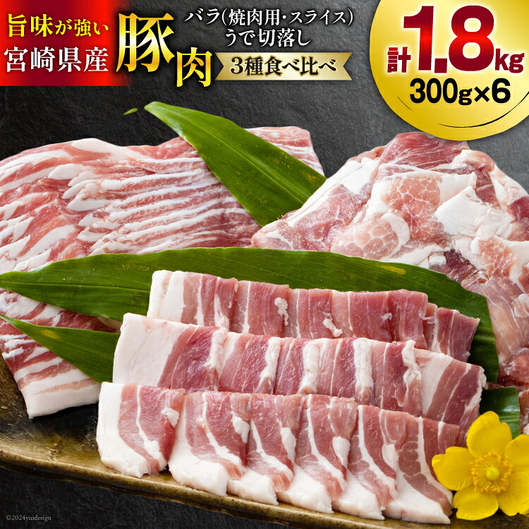 【ふるさと納税】 豚肉 豚バラ 焼肉用 スライス ウデ 切落し 食べ比べ セット 各300g&times;2 合計1.8kg [甲斐精肉店 宮崎県 美郷町 31as0086] 肉 豚 冷凍 薄切り うす切り 腕 切り落とし 小分け 詰め合わせ｜宮崎県美郷町 8,580円