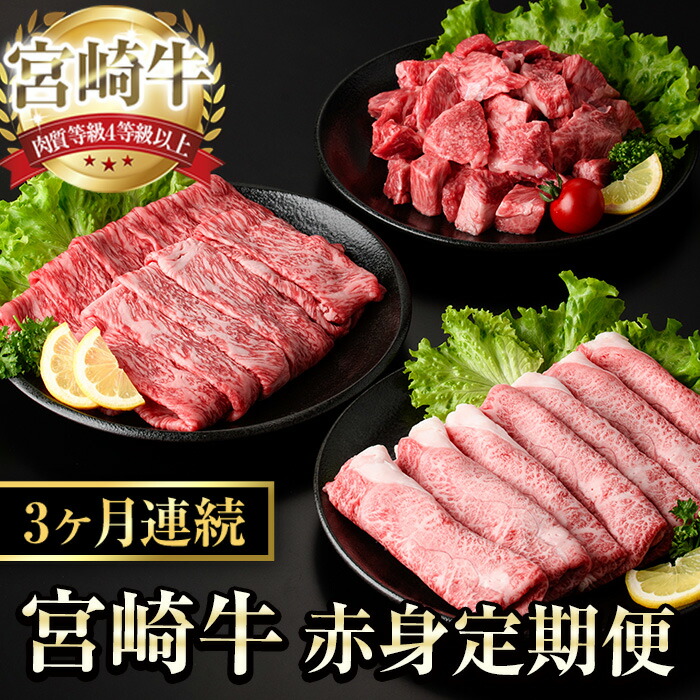 【ふるさと納税】【定期便・全3回(連続)】宮崎牛 赤身 定期便 (全3回) すき焼き お肉 牛肉 黒毛和牛 宮崎牛 ブランド和牛 冷凍 国産 肩 ウデ モモ サイコロ ステーキ スライス 宮崎県産 しゃぶしゃぶ 【YA018】【YAMATO株式会社】|宮崎県日之影町