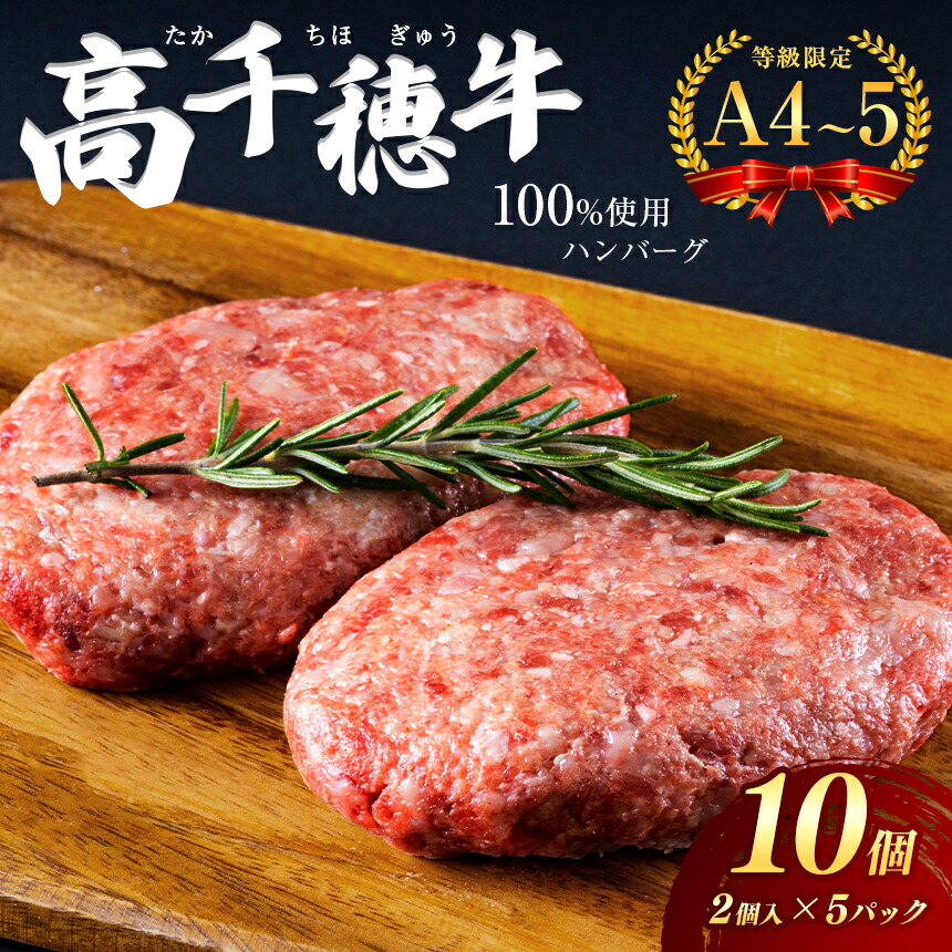 【ふるさと納税】 高千穂牛 ブランド牛 国産 ハンバーグ 10個 Ａ4 ~ Ａ5 等級 限定 | 黒毛和牛 地域限定肥育 宮崎牛 牛肉 肉 にく 内閣総理大臣賞受賞 宮崎県 西臼杵 高千穂 五ヶ瀬町