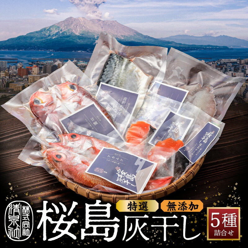 【ふるさと納税】 桜島 灰干し 5種 詰合せ 【 特選 】 送料無料  海産物 海の幸 魚介 魚 さかな 干物 ひもの 手作り 手づくり 無添加 火山灰 のどぐろ 甘鯛 アマダイ さば 鯖 アオリイカ いか サーモン 鮭 加工品 人気 ギフト 鹿児島市 国産