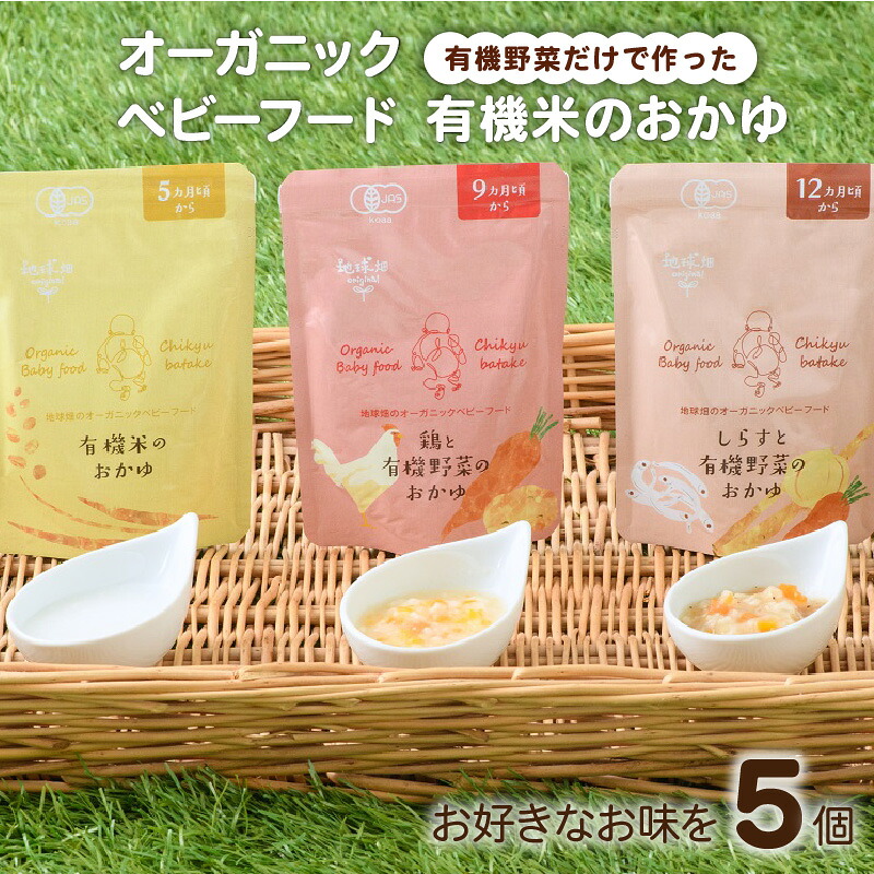 【ふるさと納税】【 選べる 月齢 】オーガニック ベビーフード 80g × 5パック 離乳食 国産 有機 有機米 有機野菜 保存料不使用 添加物不使用 おかゆ 地球畑 レトルト パウチ 赤ちゃん 初期 中期 後期 完了期 野菜 しらす 鶏 鹿児島市 送料無料