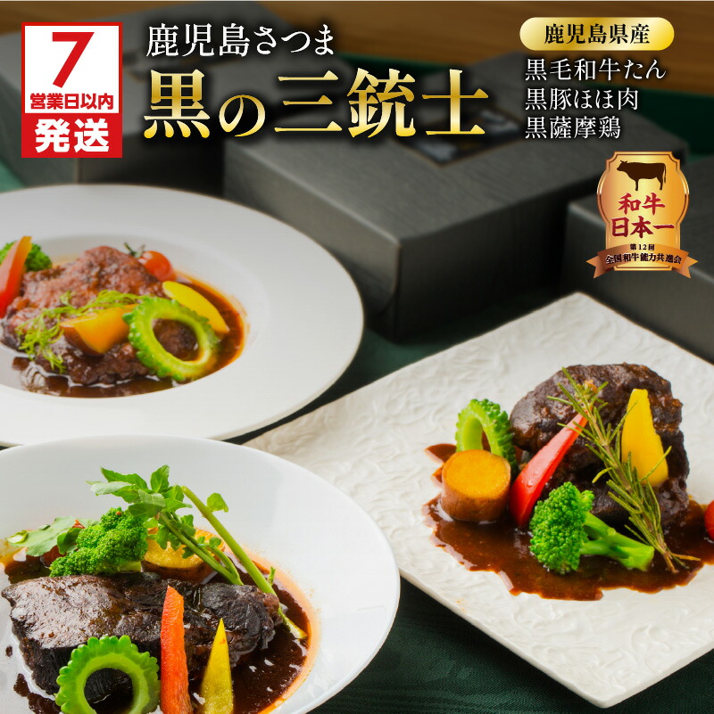 【ふるさと納税】【7営業日以内に発送】 和牛日本一 ！ 鹿児島 さつま 黒の三銃士 レトルト シチュー 3種 詰合せ セット 送料無料 鹿児島市 九州 ブラウンシチュー 黒毛和牛 黒豚 黒 薩摩鶏 牛タン タン ホホ肉 牛肉 豚肉 鶏肉 デミグラスソース 洋食【洋食グリル 肝付】画像
