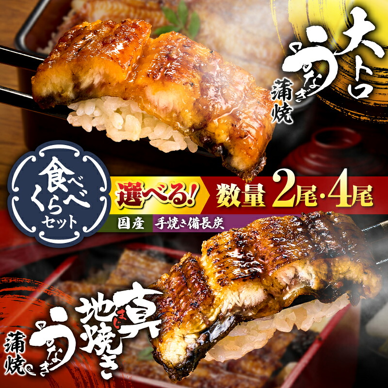 【ふるさと納税】【土用の丑の日特集】＜選べる＞大人気 極上蒲焼 大トロ 真地焼き 食べ比べ セット 計2尾 計4尾 国産 手焼き備長炭 秘伝タレ 山椒付き 職人 炭火 手焼き こだわり 鰻 ウナギ 魚 惣菜 総菜 冷凍 鰻丼 鯉家 鹿屋市 おすすめ ランキング プレゼント ギフト｜鹿児島県鹿屋市