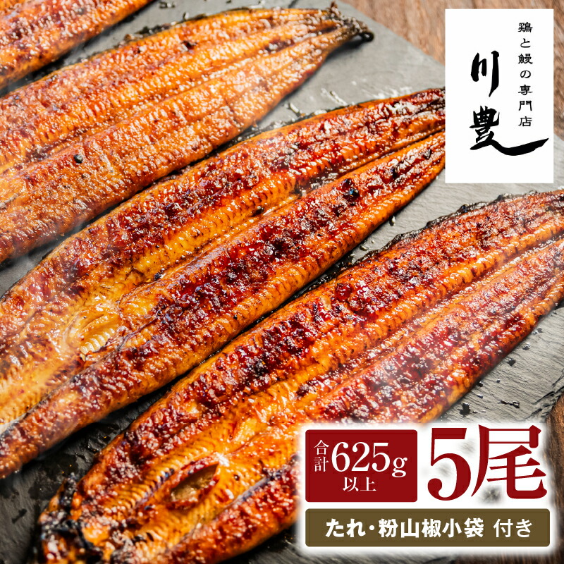 【ふるさと納税】【土用の丑の日特集】＜国産＞ 昭和56年創業 うなぎの川豊 有頭 蒲焼き 5尾 セット(約125g～150g×5尾)たれ・山椒付き！鹿児島 鹿屋市 鰻 ウナギ 蒲焼 冷凍  急速冷凍 湯煎 簡単調理 鰻丼 ひつまぶし 土用の丑【有限会社 MNB】