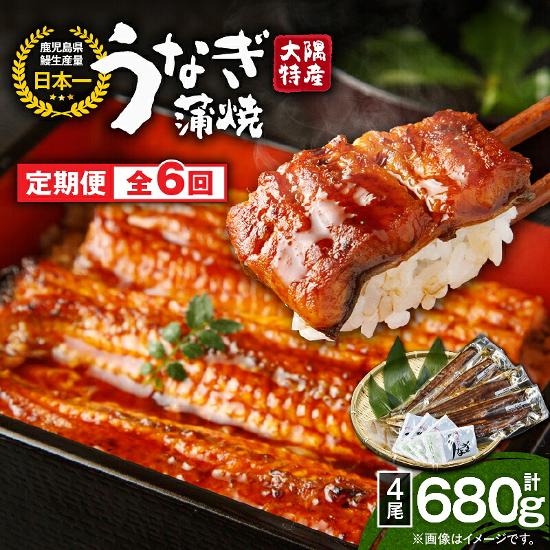 【ふるさと納税】【定期便6回】大隅特産うなぎ蒲焼４尾（680g）×6回 合計24尾 計4.08kg 【国産】たれ付 真空パック 湯煎 レンジ 簡単調理 国産 国産うなぎ 定期 うなぎ蒲焼 小分け 定期便 鹿児島県 鹿屋市【寺園商店】