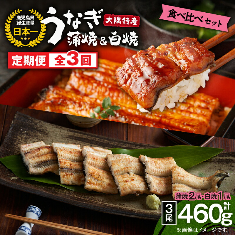 【ふるさと納税】【定期便３回】大隅特産うなぎ蒲焼 2尾（340ｇ）・白焼１尾（120ｇ）食べ比べセット たれ付 真空パック 湯煎 レンジ 簡単調理 国産 国産うなぎ 定期 うなぎ蒲焼 白焼 うなぎ白焼 小分け 定期便 食べ比べ 鹿児島県 鹿屋市【寺園商店】