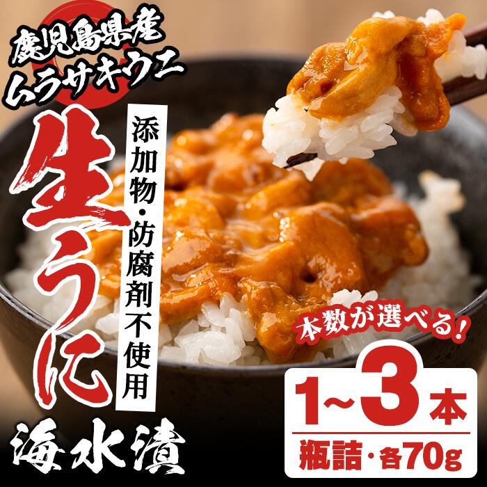 【ふるさと納税】＼高評価★4.63獲得！／＜本数が選べる！＞鹿児島県産うに使用！尾塚水産の生うに海水漬(70g×1～3本) 国産 鹿児島県産 阿久根市 雲丹 ウニ 魚介 魚貝 海産物 海鮮丼 瓶詰 瓶詰め 小分け セット 冷凍配送 刺身【尾塚水産】