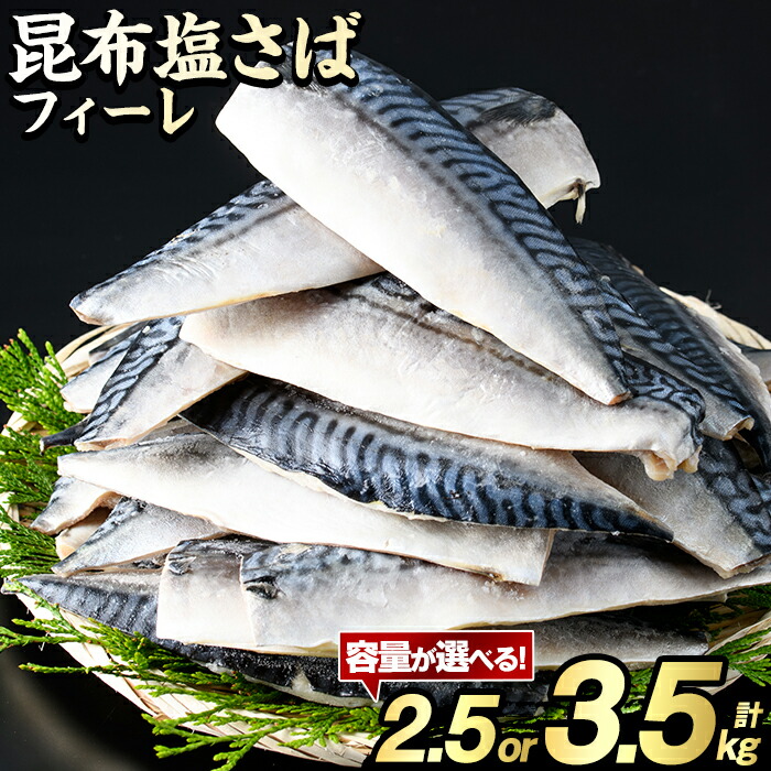 【ふるさと納税】＼高評価★4.74獲得！／＜内容量が選べる！＞訳あり！昆布塩さばフィーレ(A品B品混合2.5kg or B品のみ3.5kg) 大容量 ボリューム サバ 鯖 おかず おつまみ 惣菜 焼き魚 切り身 昆布 ご家庭用 リピート【グローバルフーズ】