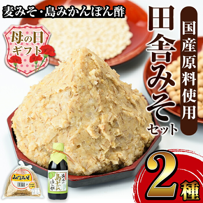 【ふるさと納税】【母の日ギフト】田舎みそセット(麦みそ1kg×1袋・島みかんぽん酢360ml×1本) 味噌 みそ みかん ポン酢 国産 麦みそ 味噌汁 みそ汁 みかんポン酢 手絞り 詰め合わせ セット 安心安全 母の日 ギフト 【山門醸造】