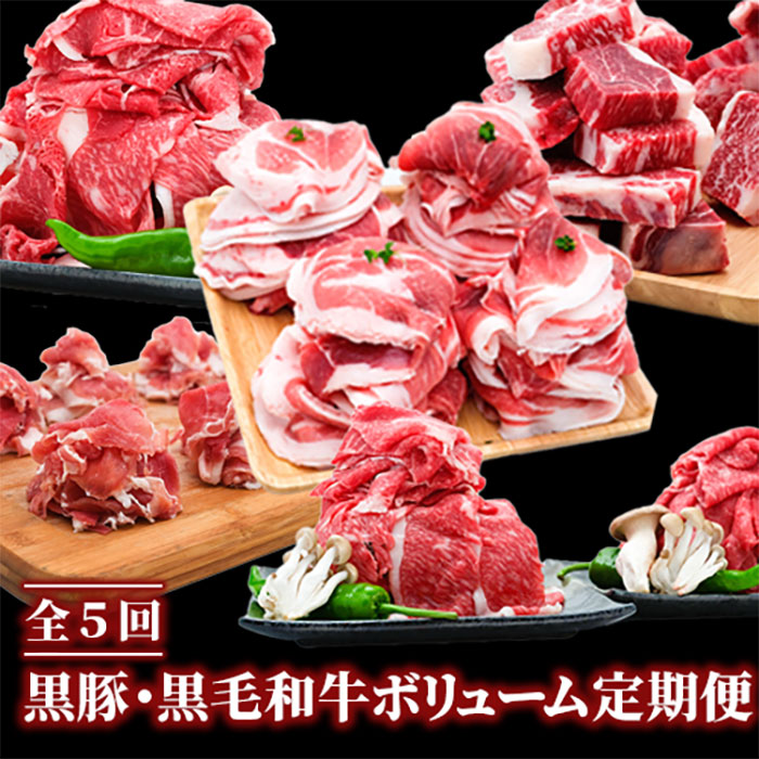 【ふるさと納税】＜定期便・全5回(連続)＞鹿児島黒豚・国産牛肉・和牛のお肉の大満足コース！総合計5.7kg超！ 【水迫畜産】
