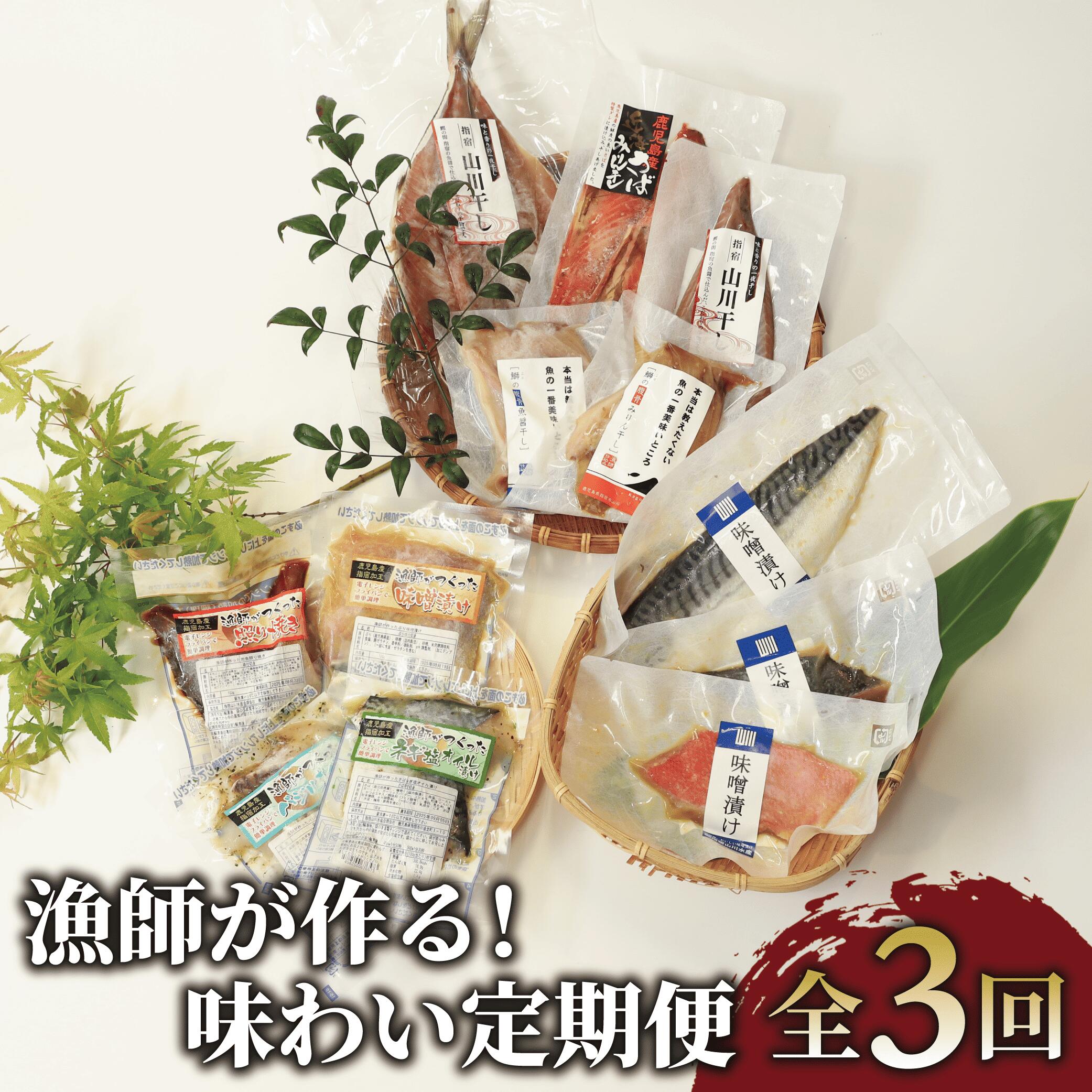 【ふるさと納税】漁師が作る！海鮮味わい定期便 全3回セット（干物・味噌漬け・地魚パック 詰め合わせ） 鹿児島 魚 魚介 干物 味噌漬け 味付き レンジパック 真鯛 サバ ブリ カツオ 金目鯛 地魚 産地直送 簡単調理 お取り寄せ 定期便【指宿山川水産合同会社】