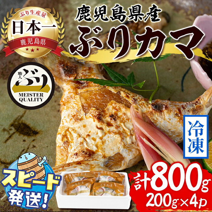 【ふるさと納税】＜すぐ届く！＞鹿児島産冷凍ぶりカマ(計800g・200g×4個)ぶり ブリ 鰤 魚 海鮮 魚介 カマ 国産 鹿児島県産 垂水市産 小分け 冷凍 養殖 ぶり職人【アクアブルー】A1-47162