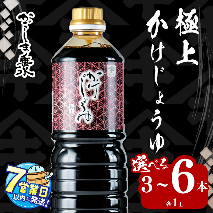【ふるさと納税】＜すぐ届く！＞【本数が選べる】鹿児島 極上 かけじょうゆ(各1L・3本 or 6本) 醤油 しょうゆ 濃口醤油 こいくち醤油 こいくち 濃口 かけ醤油 調味料 常温 常温保存 九州醤油 煮物 汁物 炒め物【木場商店】｜鹿児島県垂水市