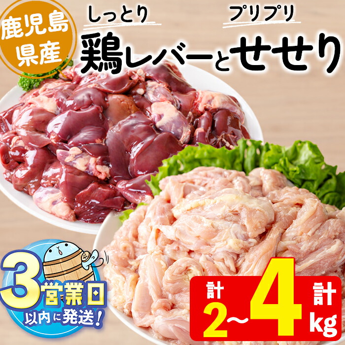 【ふるさと納税】＜すぐ届く！＞【容量が選べる！】鹿児島県産鶏レバー&せせりセット(計2kg or 計4kg)肉 鶏肉 焼鳥 から揚げ レバー レバニラ 焼鳥 ワイン煮 甘辛煮 から揚げ せせり 小肉 ネック 骨なし 国産 九州産 冷凍 小分け【宮下商店】｜鹿児島県垂水市