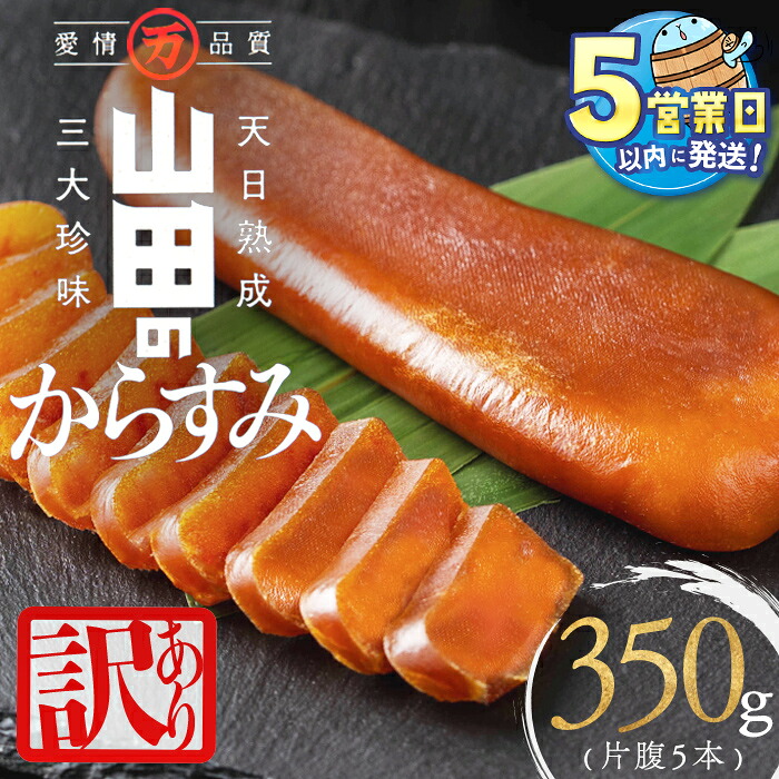 【ふるさと納税】＜すぐ届く！＞【訳あり】国産からすみ 片腹5本（350g以上）カラスミ 唐墨 おつまみ 魚卵 珍味 冷凍 小分け 鹿児島県 垂水市【山田水産】B2-1801｜鹿児島県垂水市
