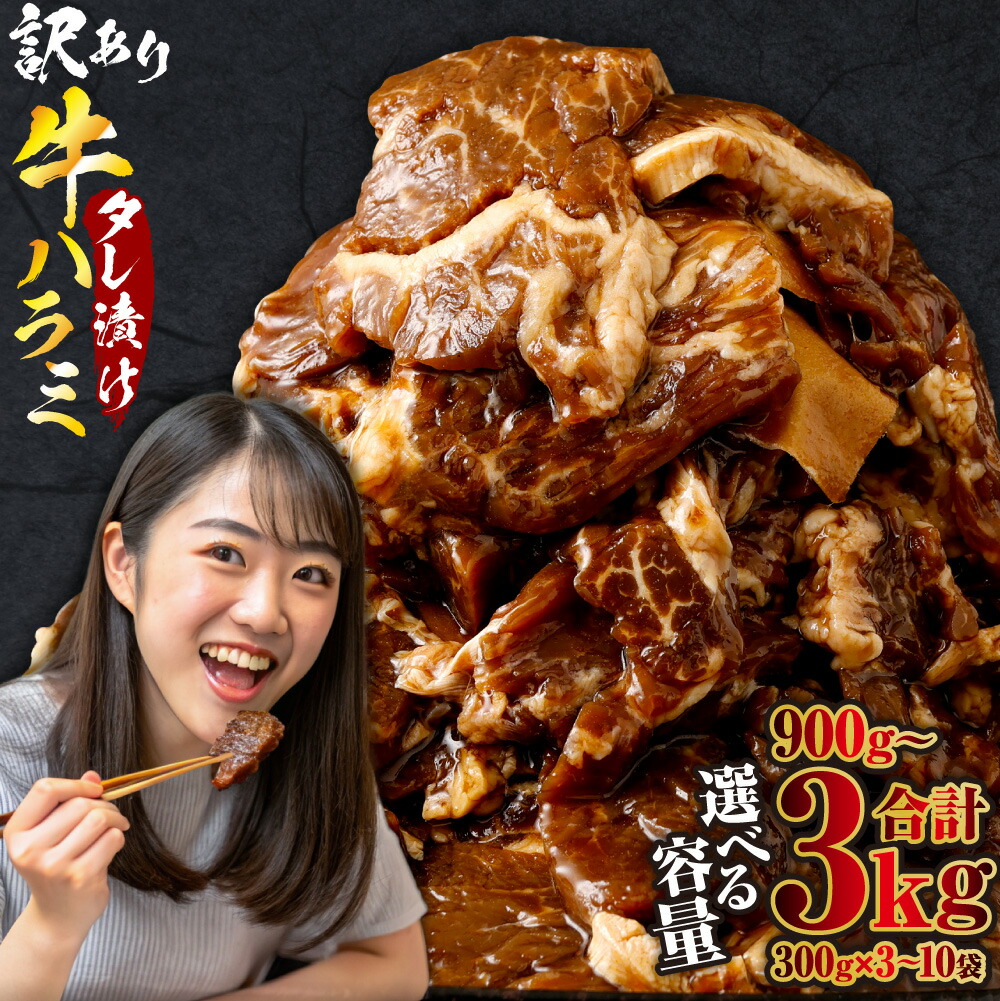 【ふるさと納税】やわらか 牛ハラミ(サガリ)肉 【選べる容量】極旨秘伝醤油タレ漬け 計約900g~約3kg(約300g×3袋~10袋)【訳あり】希少部位 牛肉 ハラミ 肉 お肉 焼肉 BBQ 炒め物 小分け 焼くだけ 簡単調理 時短 冷凍 鹿児島県 薩摩川内市 送料無料|鹿児島県薩摩川内市