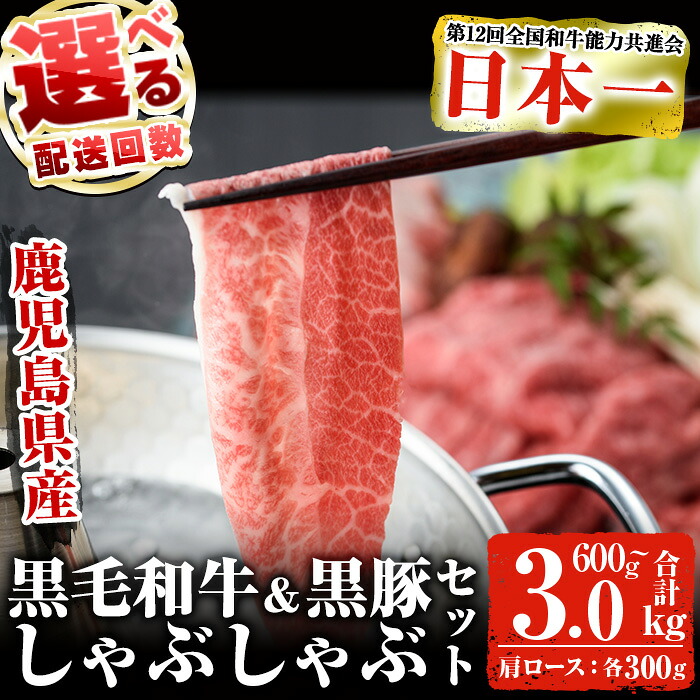 【ふるさと納税】＜選べる配送回数＞鹿児島黒毛和牛 鹿児島黒豚しゃぶしゃぶセット(合計600g・1回 or 5回) 黒毛和牛 和牛 黒豚 国産 豚肉 牛肉 肉 しゃぶしゃぶ 鍋 肩ロース たれ付き 冷凍 セット【ナンチク】 12,070円