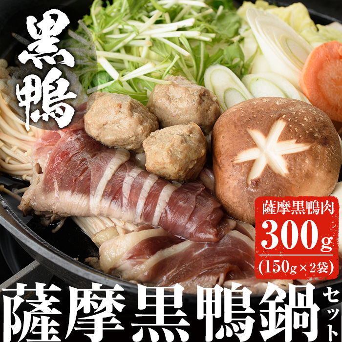 【ふるさと納税】黒鴨肉を定番のお鍋で♪薩摩黒鴨鍋セットA 計300g(150g×2)！薩摩黒鴨 黒鴨 黒肉 鴨肉 肉 冷凍 鍋 オメガ３ 国産【日本有機】