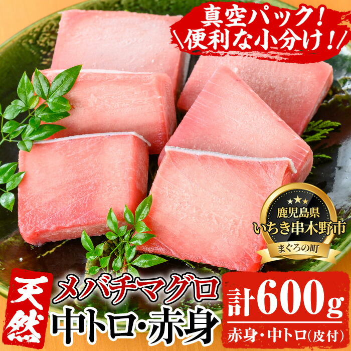 【ふるさと納税】旬の天然メバチまぐろ中トロ・赤身の厳選セット(合計約600g)！お刺身 海鮮丼 マグロ丼 海鮮 魚介 鮪 まぐろ 柵 中トロ 赤身 【海鮮まぐろ家】